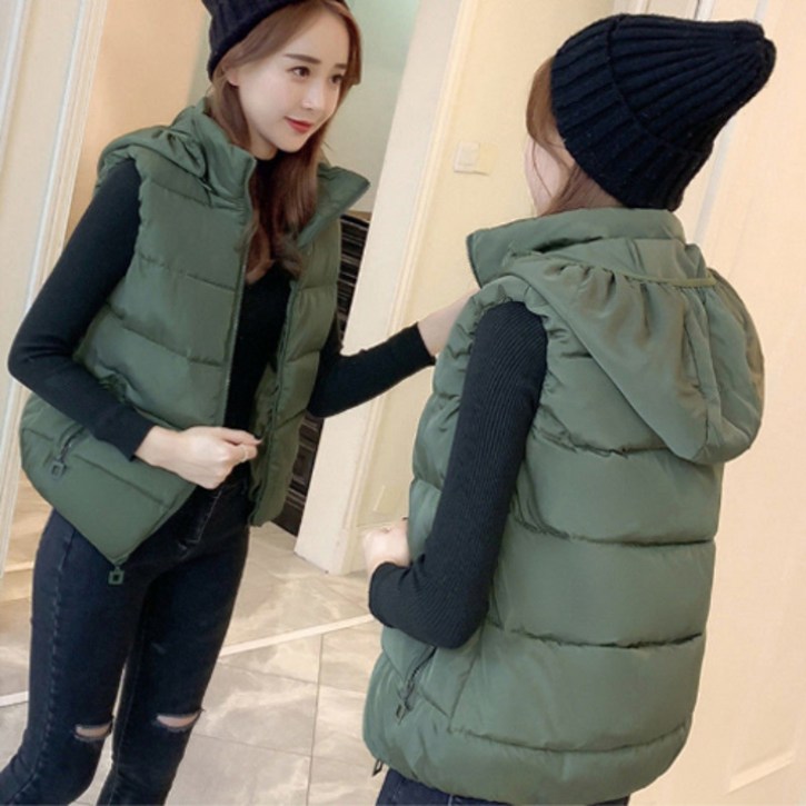 로미홀리  탈부착모자 가울 겨울 여성용 면조끼 슬림 다운 패딩 면조끼 자켓k109