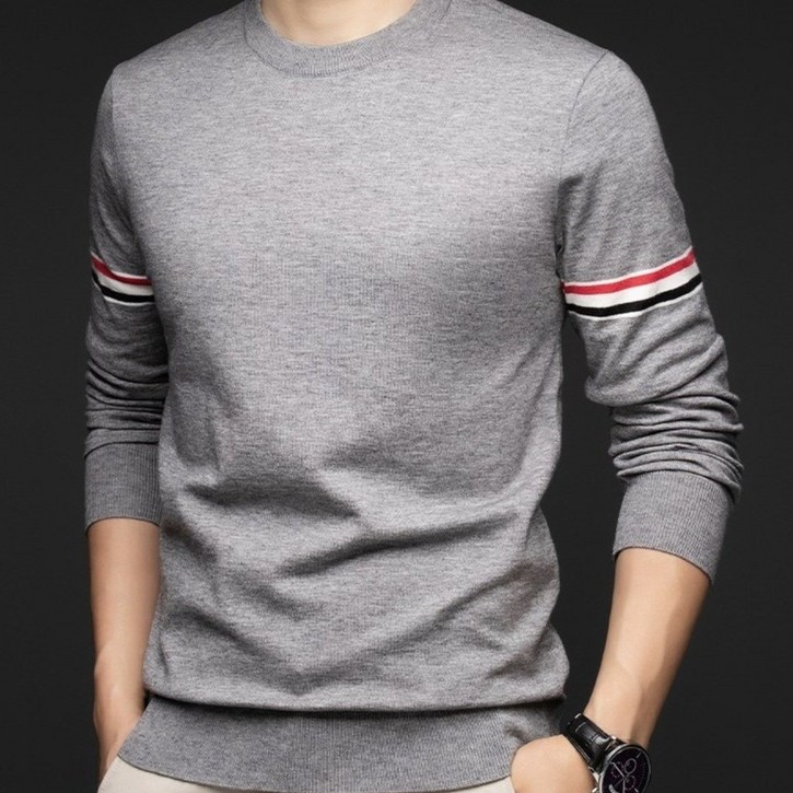 비아이와이. 남성 스트라이프 니트 라운드넥 슬림핏 니트 DH1066