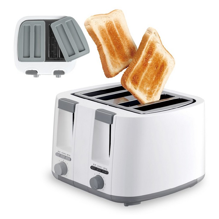 엔브이이백 뚜껑있는 4구 토스터 식빵 4개를 한번에 구워주는 4구 토스트기, 화이트