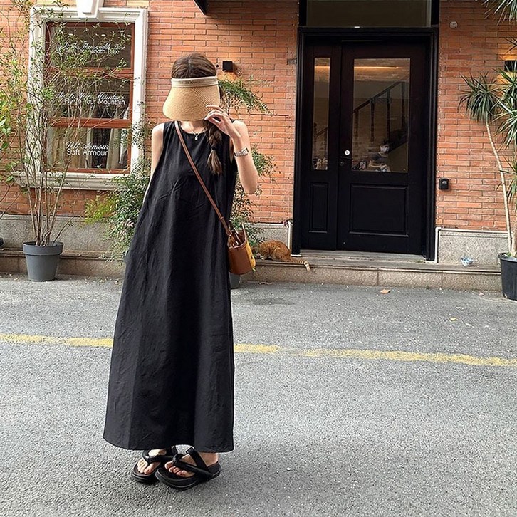 루즈핏 뒷트임 민소매 봄여름 A라인 민소매 원피스 rim9802Di 루즈핏 뒷트임 민소매 봄여름 A라인 민소매 원피스 rim9802Di