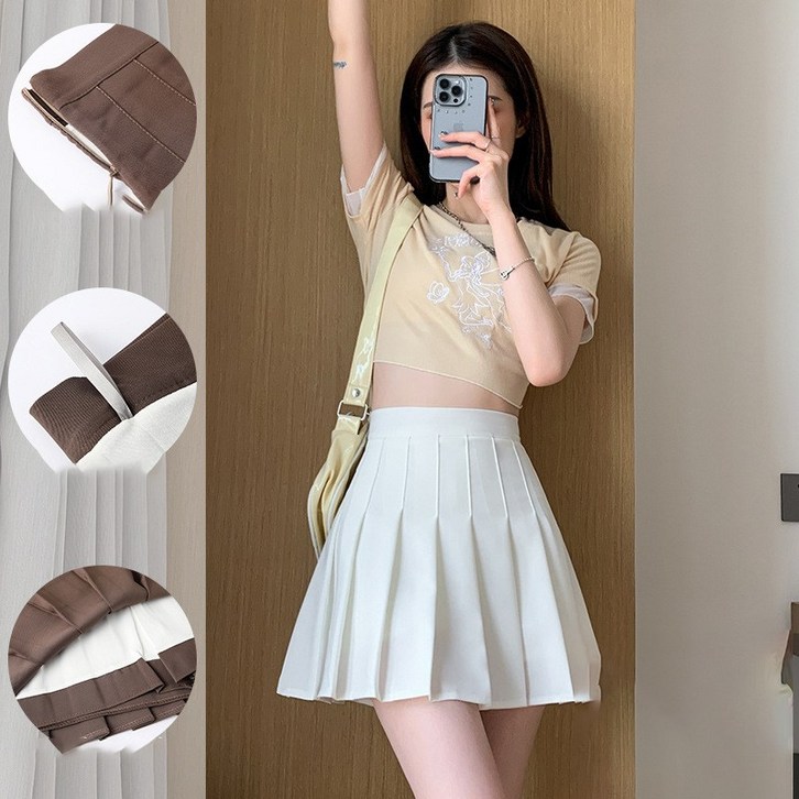 AOKADA 여성 플리츠 미니 스커트 A라인 교복 스타일 숏 치마