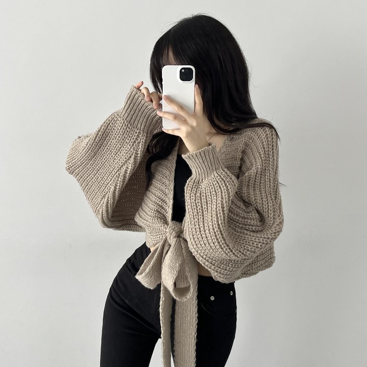 2color 루즈핏 리본 볼레로 가디건