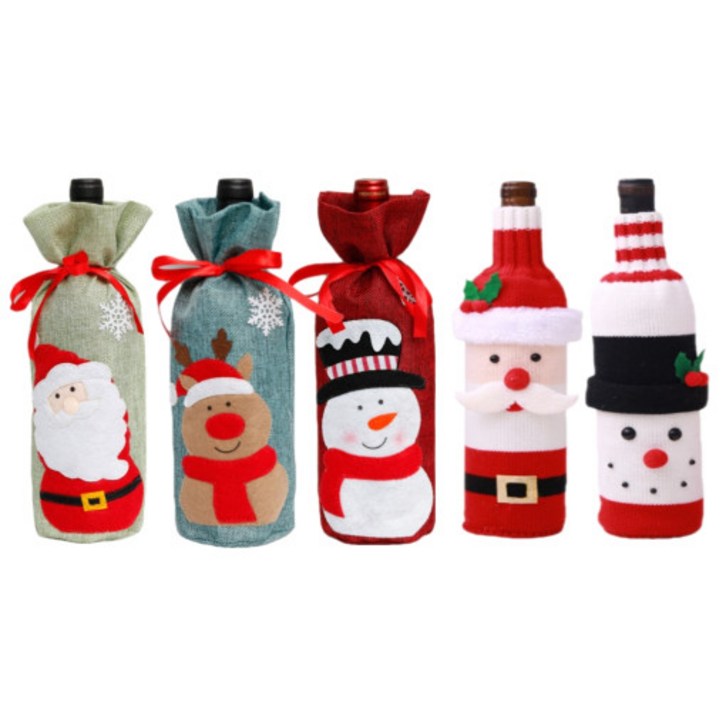 크리스마스 와인병 커버5종 와인 선물 포장 연말 파티용품, 1개