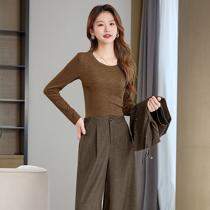 예니브 라운드 베스트 분위기 모던 시크 와이드 쓰리피스