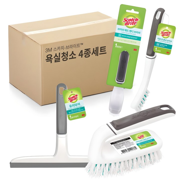 스카치브라이트 욕실청소용 브러쉬 타일 틈새 브러쉬 + 다용도 브러쉬 + 핸디 브러쉬 + 유리닦이 4종