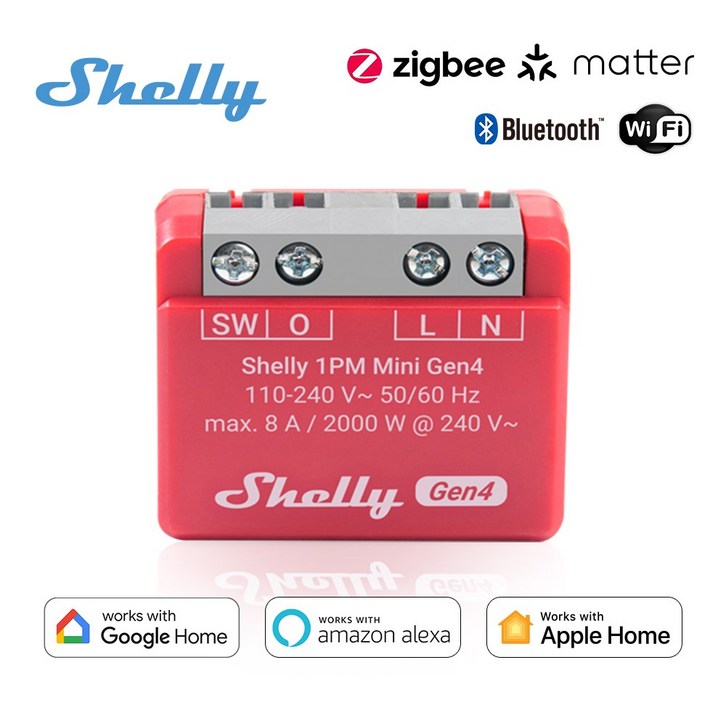 SHELLY 1PM 미니 GEN4 MATTER 스마트 스위치 전력 측정 ZIGB 조명용 소형 가전제품 최대 8A 전구를 통해 제어