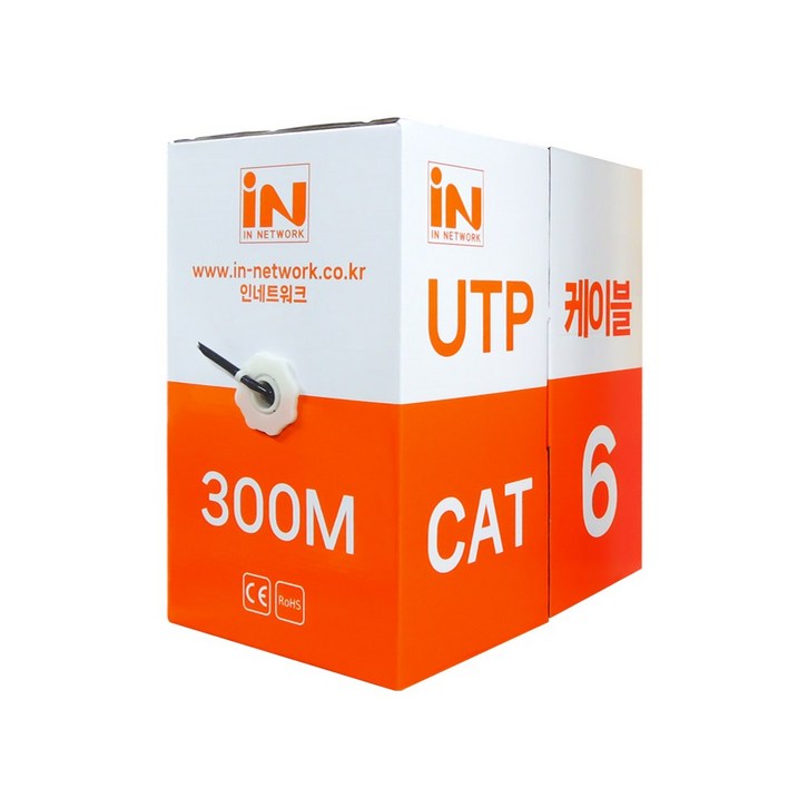 IN 옥외용 UTP CAT6 이중피복 300M 랜케이블 박스타입 24AWG, 블랙, 1개, 300mm IN 옥외용 UTP CAT6 이중피복 300M 랜케이블 박스타입 24AWG, 블랙, 1개, 300mm