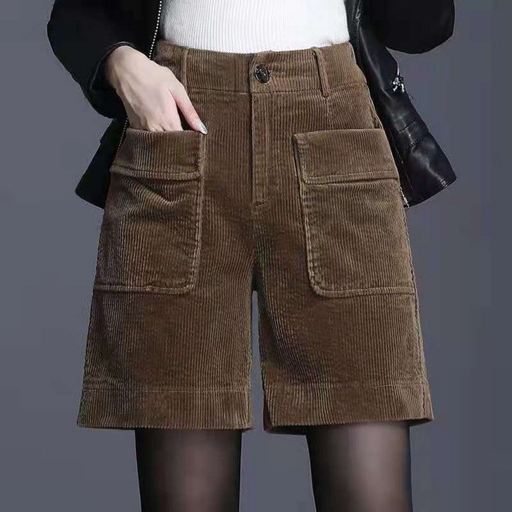 빅사이즈 여성 코듀로이 팬츠 캐주얼 A라인 와이드 통  반바지 5부4부 가을겨울