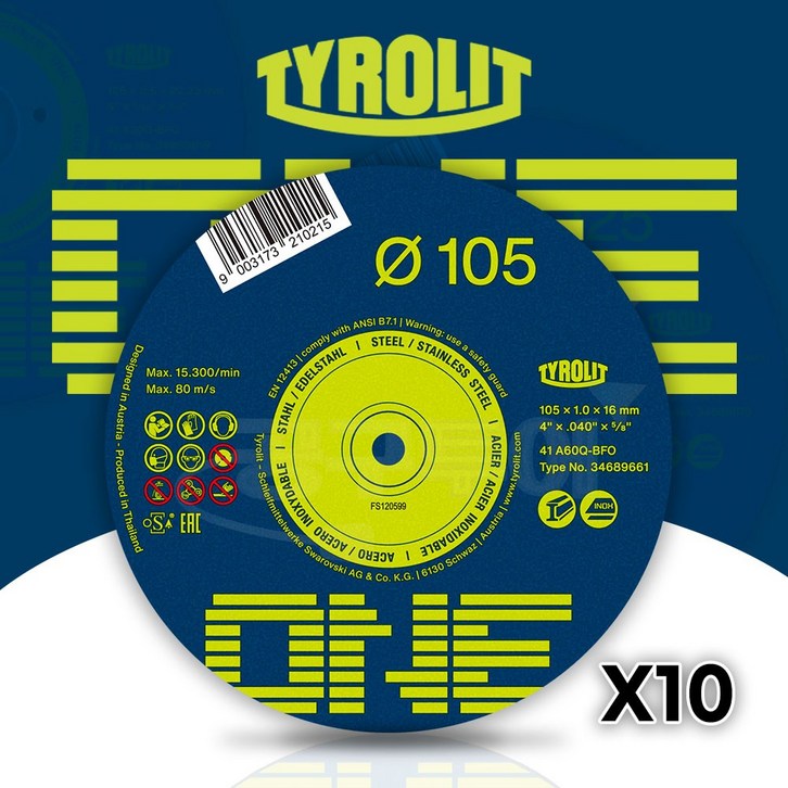티롤릿 ONE 절단석 10장 절단날 컷팅날 105mm 그라인더 날 건설현장 인테리어
