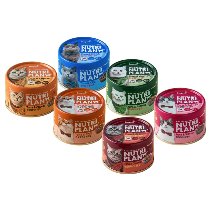 고양이 베스트캔 동원 뉴트리플랜 혼합토핑캔6종  건강프로젝트6종 택일 닭가슴살,연어,멸치,게맛살,크릴새우,치즈,장,피부,체중,면역,구강,모질,유리너리, 24개, 160g, 토핑캔6종 혼합각4캔