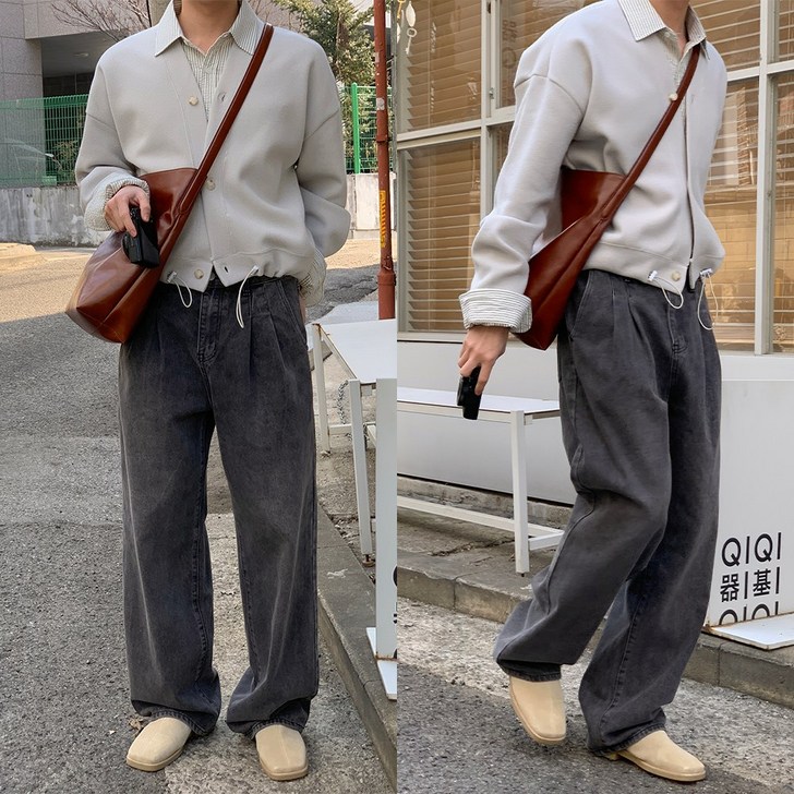 남자 사계절 핀턱 워싱 와이드 데님팬츠 남성용 청바지 4colors 남자 사계절 핀턱 워싱 와이드 데님팬츠 남성용 청바지 4colors