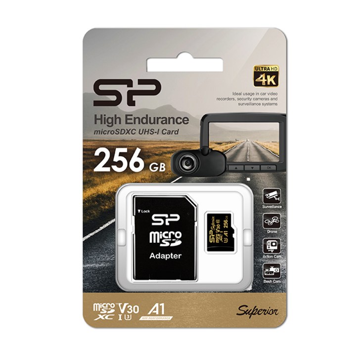 실리콘파워microSDXC Golden Superior UHSI U3 A1 V30 256GB SP256GBSTHDV3V1GSP, 256GB, 1개