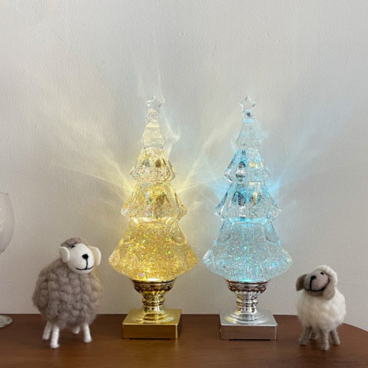 크리스마스 트리 워터볼 LED 무드등 오르골 연말 집들이 선물, 실버