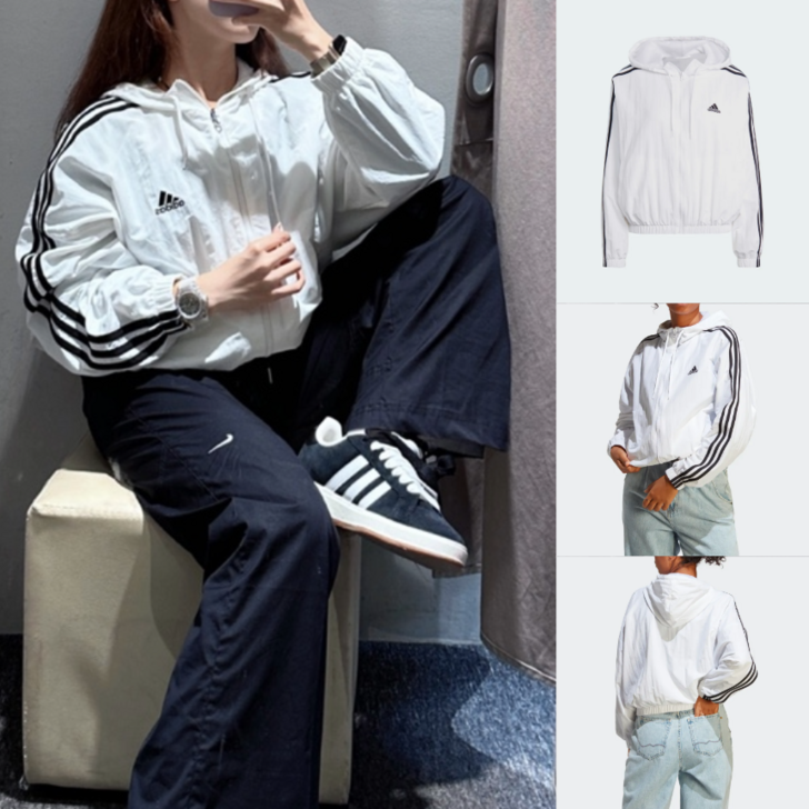 국내매장판 여성용 아디다스 에센셜 3S 우븐 윈드브레이커  바람막이 IC0560