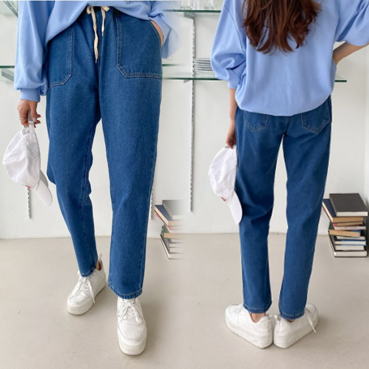 여성 밴딩 배기 청바지 가을 겨울