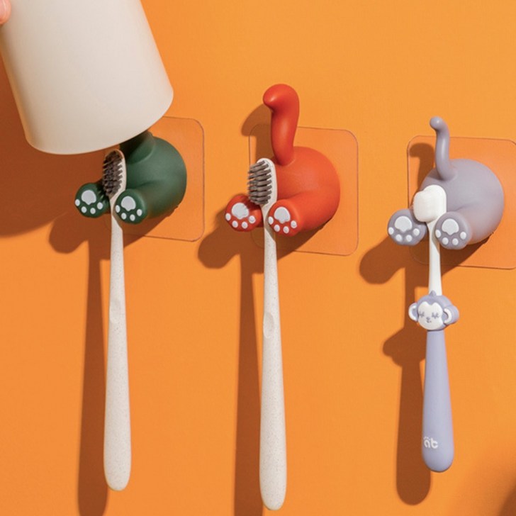 아르앤유 공룡 발바닥 무타공 강력접착식 칫솔꽂이