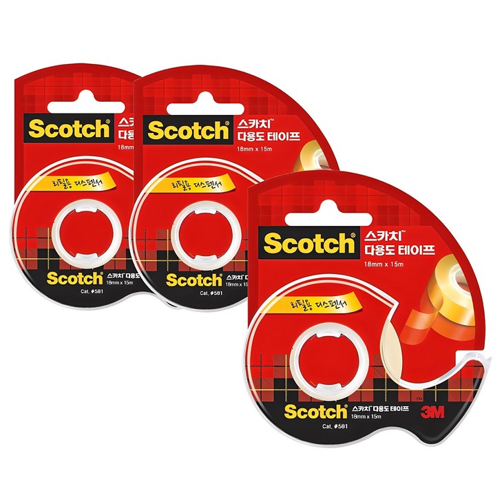 스카치 다용도 테이프 디스펜서 581 18mm x 15m, 3개