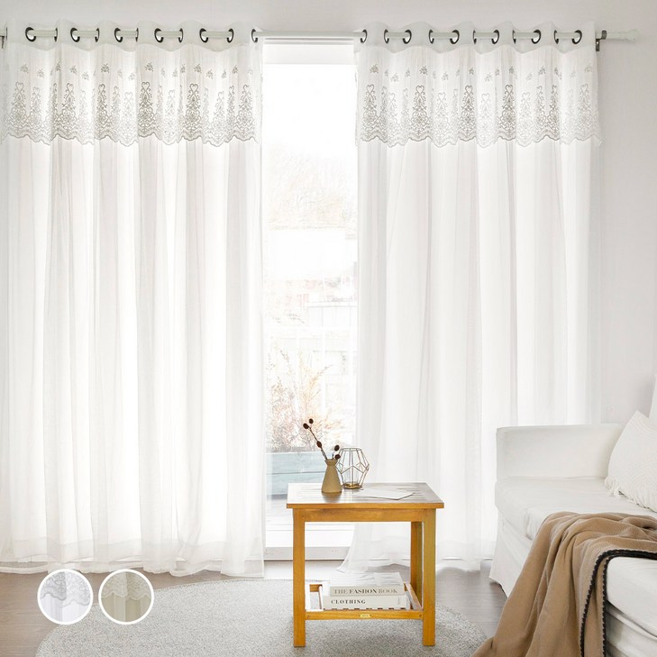 까르데코 디망쉬 암막 커튼 2p  마가렛 레이스 커튼 2p 세트