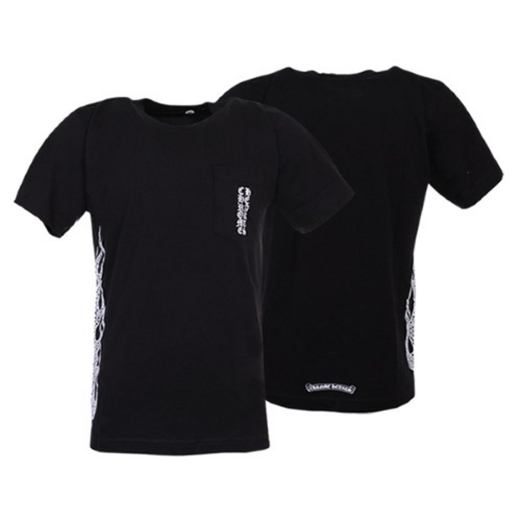 크롬하츠 크롬하츠 18SS 앞포켓 로고 사이드 불꽃 프린트 남성 반팔 티셔츠 블랙
