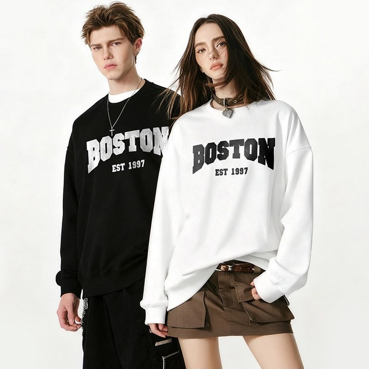 FONOW 남녀공용 스탠다드핏 보스턴 1997 오버핏 프린팅 맨투맨