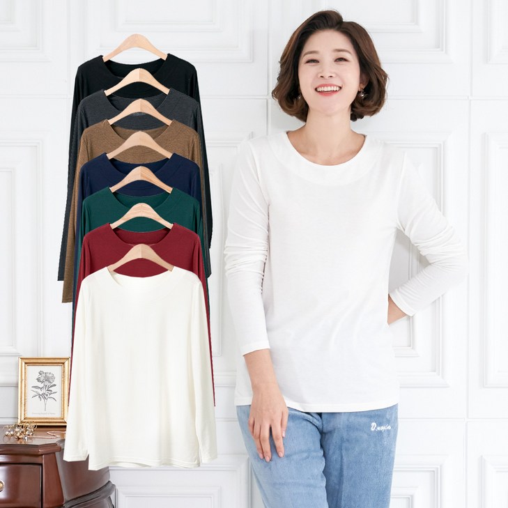 엄마옷 모슬린 7컬러 무지라운드 긴팔티셔츠 TS011252 마담 미시 중년여성의류 빅사이즈 할머니옷 50대 60대 엄마옷 모슬린 7컬러 무지라운드 긴팔티셔츠 TS011252 마담 미시 중년여성의류 빅사이즈 할머니옷 50대 60대