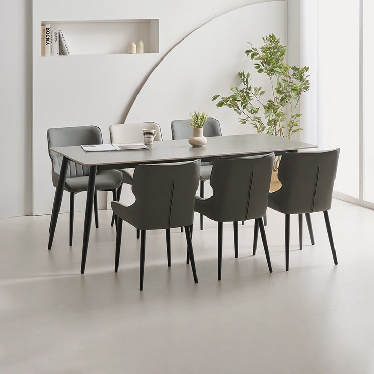 라로퍼니처 캐슬 1800 포세린 통 세라믹 6인 식탁 세트