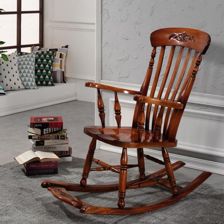 컨츄리 엔틱 원목 가구 흔들 의자  안락 암체어 스윙 1인 편한
