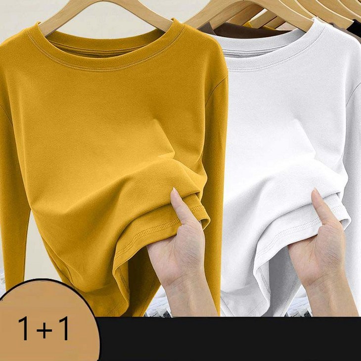 11 여자 기모 티셔츠 빅사이즈 슬림핏 라운드넥 기모 긴팔티 2매입 가을 겨울 여성 긴팔 티셔츠 CJJ