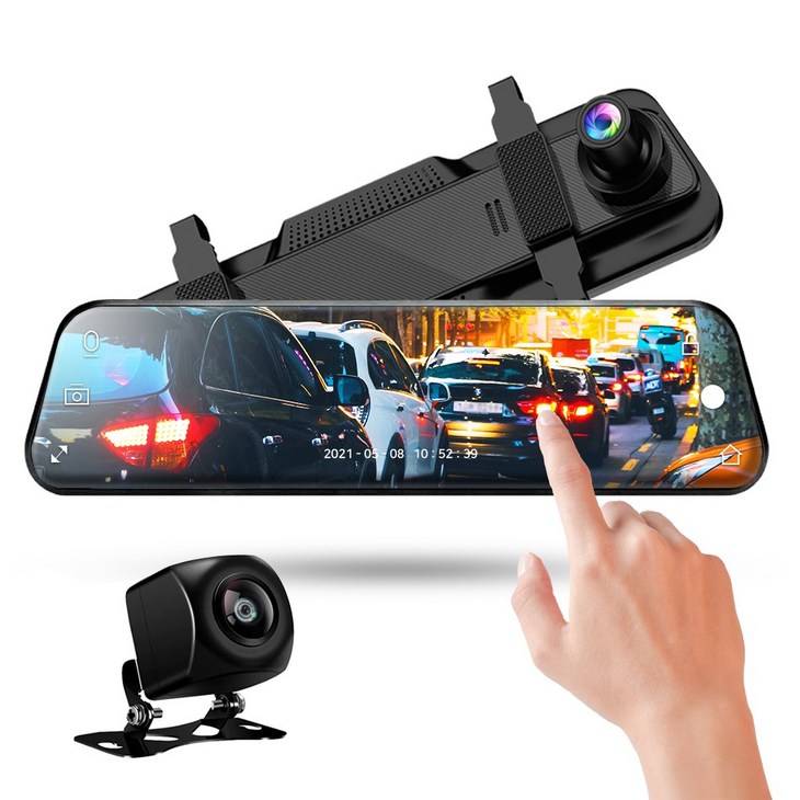 QHD 12인치 룸미러 블랙박스 2채널 풀터치 실내외 카메라