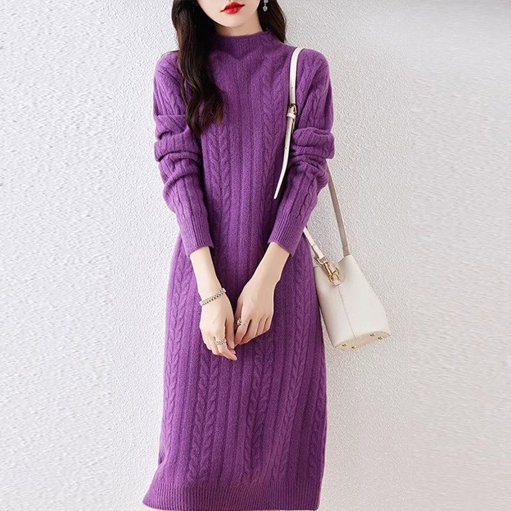 셀럽당 반폴라 니트 원피스 여 미디 도톰 루즈핏 니트 원피스M2099