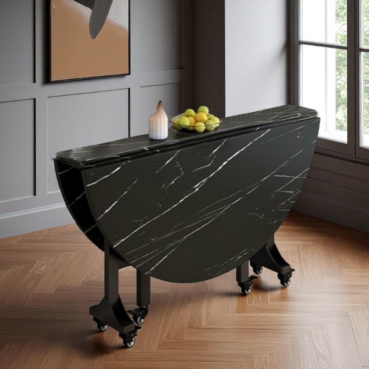 알모어 이동식 접이식 식탁 원형 테이블 거실 카페 라운드 1200 공간활용