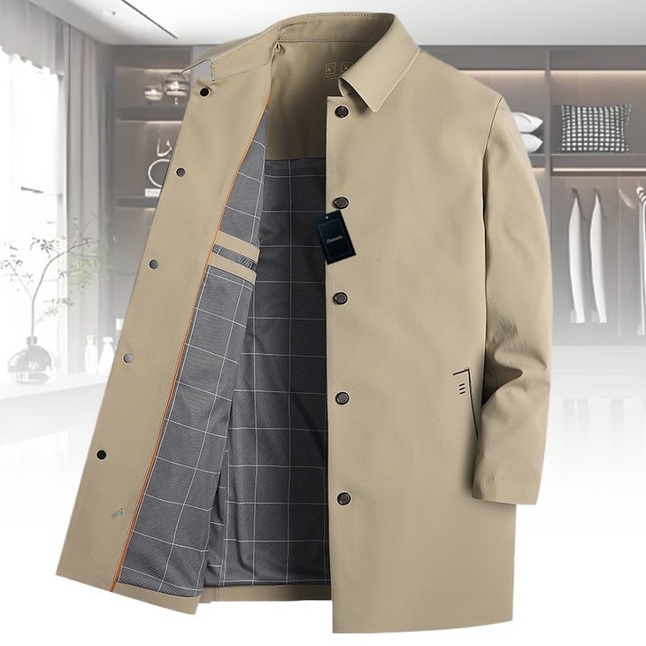 Zenaris 중년남자 트렌치 반코트 춘추 하프 정장자켓 아우터 카라넥 얇은 싱글 재킷 상의