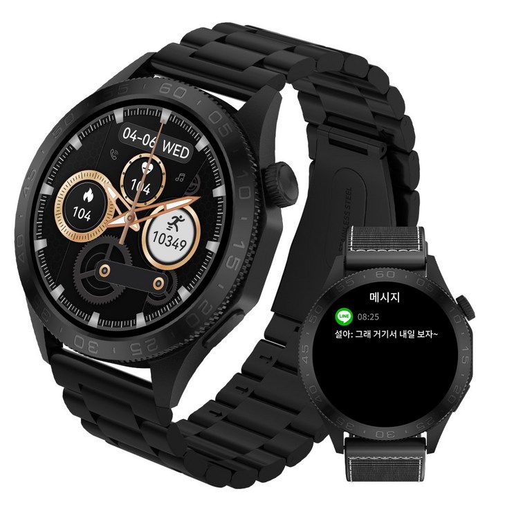 Wapik 스마트워치 ST20 블루투스 통화가능 AOD 웨어러블 GPS 한글판 1.43인치, GPS 블루투스, 3.6cm, 블랙