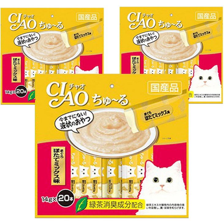 이나바 고양이 파우치 간식 챠오츄르 참치조갯살 믹스, 참치  조개 혼합맛, 60개