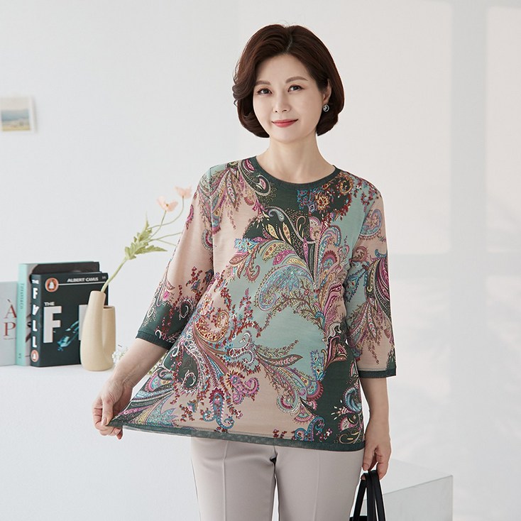엄마옷 마담4060 끝단배색티셔츠TE203031 엄마옷 마담4060 끝단배색티셔츠TE203031