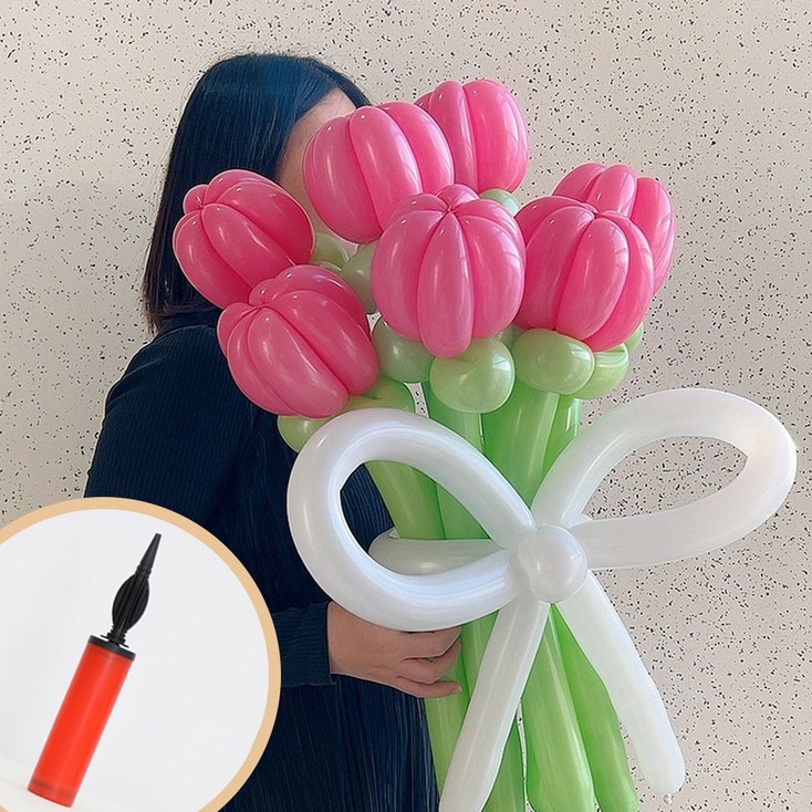 365잇템 DIY 튤립 풍선꽃다발+손펌프, 1개, 핑크 - 투데이밈
