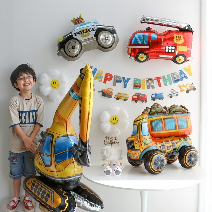 이벤트홀릭 3D 자동차 중장비 풍선 생일파티용품세트, 1개, 04.포크레인 덤프트럭