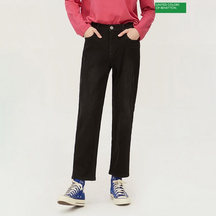 베네통  우주 와펜 배기 데님팬츠 BADPA7461 BK