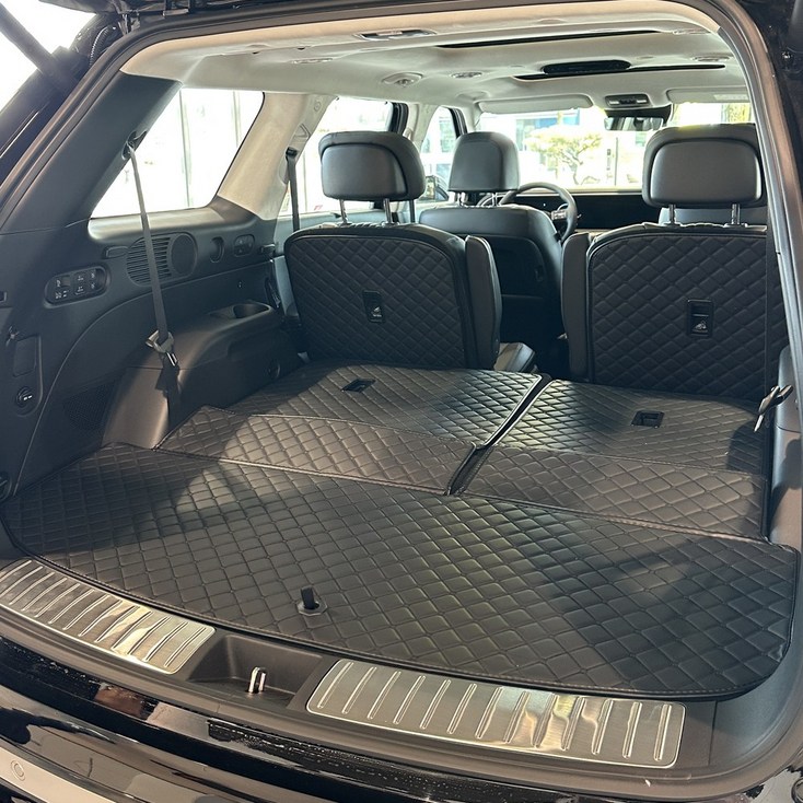 국내제작 퀼팅가죽 디올뉴팰리세이드LX3 트렁크매트  2열등받이 풀세트25년, 블랙레드, 7인승 자동