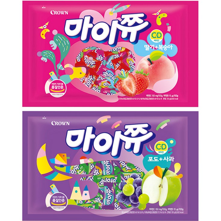 크라운 마이쮸 딸기 복숭아 720g + 포도 사과 720g 세트 - 쇼핑뉴스
