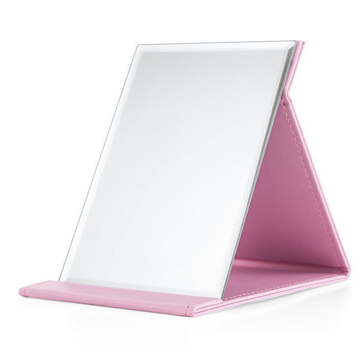 무다스 PU 커버 접이식 휴대용 탁상 거울 대형, 핑크