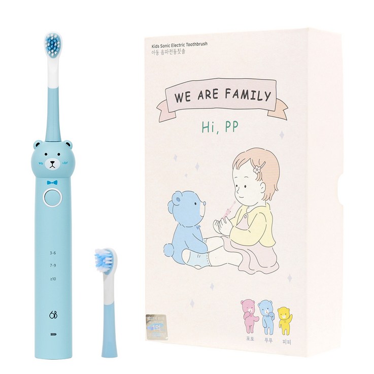 식스비 3단 유아 어린이 음파 전동칫솔 아동 아기, SBKIDS100스카이블루