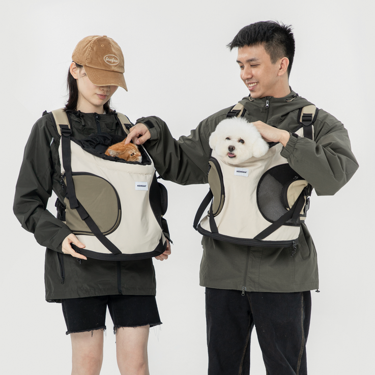 호다다 강아지 프론트백 고양이 앞가방 허그백 반려동물 이동가방, 베이지