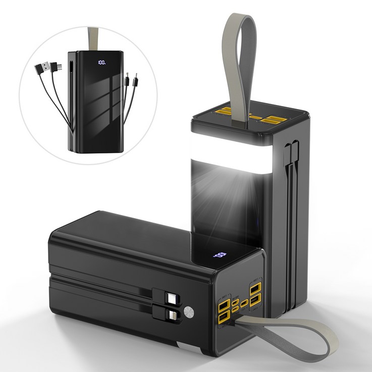 WOWWAY 대용량 보조배터리 50000mAh 고속충전 PDQC3.0 일체형 휴대용 전원 여행용 캠핑용 파워뱅크, 블랙