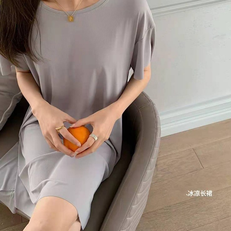 더픽 찰랑냉감 여름 원피스 쿨원피스 시원한원피스 여자 여름 플리츠 찰랑 편한 반팔 원피스 집에서입는옷 오버핏