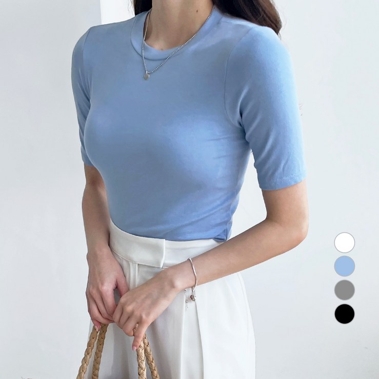 바블링브룩 여성용 레이온 라운드넥 반팔 티셔츠