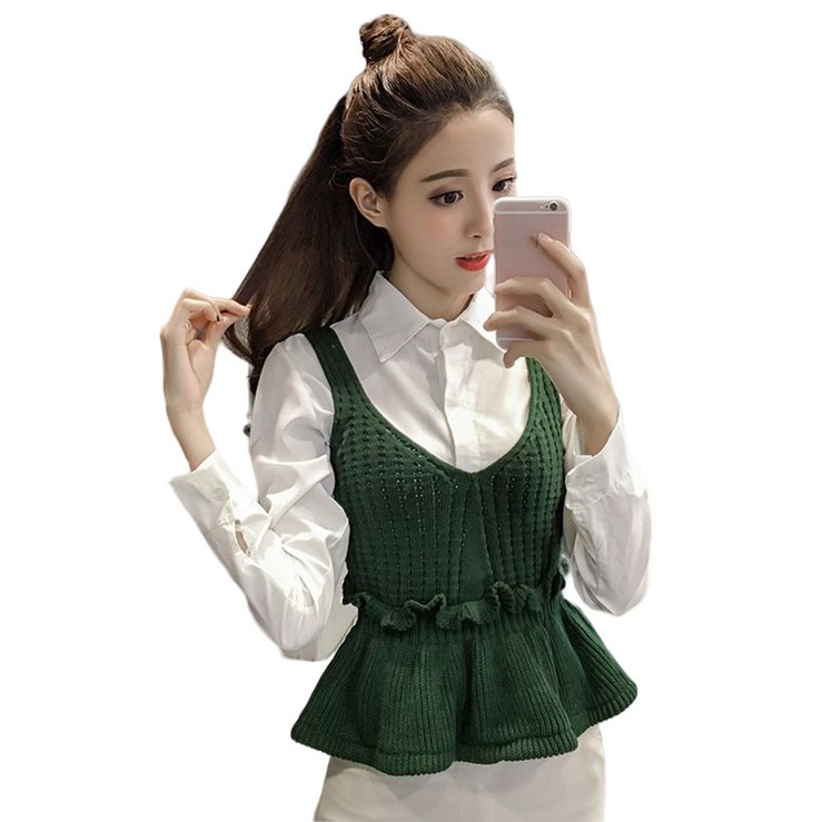 ROYALBELLE 여성 브이넥 니트 민소매 조끼 슬림핏 숏 뷔스티에 스웨터 베스트 V40204