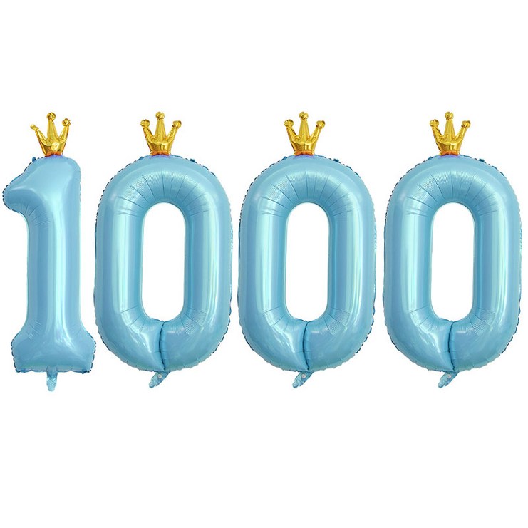 JOYPARTY 숫자 1000 은박풍선 왕관 90cm, 블루, 1세트 20230313
