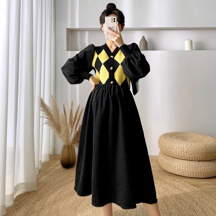 마카다 마카판다 임산부 드레스 가을 겨울 스웨터 슬림 패션 임산부 원피스 0293 - 투데이밈
