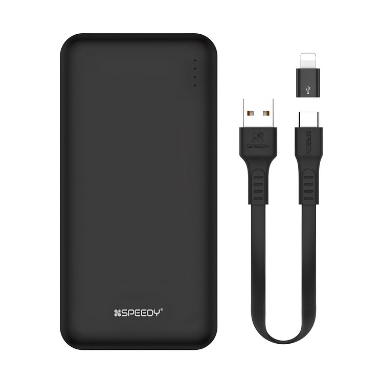 스피디 슬림 듀얼 보조배터리 10000mAh  C타입 케이블  8핀 젠더 세트, BND2PCPPB100A, 블랙